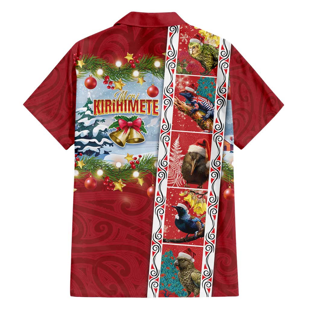 New Zealand Merry Christmas Family Matching Long Sleeve Bodycon Dress and Hawaiian Shirt Maori Animals, Koru Tattoo - Red Xmas Style