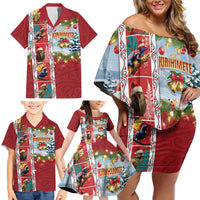 New Zealand Merry Christmas Family Matching Off Shoulder Short Dress and Hawaiian Shirt Maori Animals, Koru Tattoo - Red Xmas Style