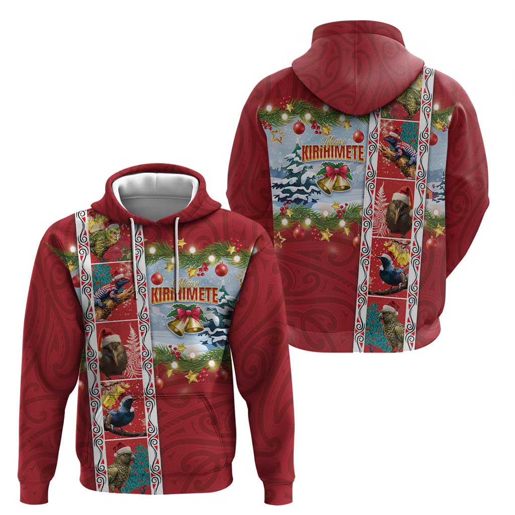 New Zealand Merry Christmas Hoodie Maori Animals, Koru Tattoo - Red Xmas Style