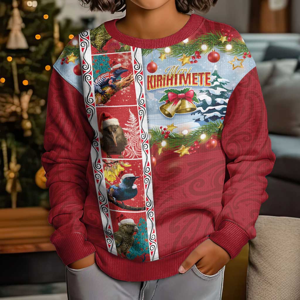 New Zealand Merry Christmas Kid Ugly Christmas Sweater Maori Animals, Koru Tattoo - Red Xmas Style