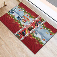 New Zealand Merry Christmas Rubber Doormat Maori Animals, Koru Tattoo - Red Xmas Style