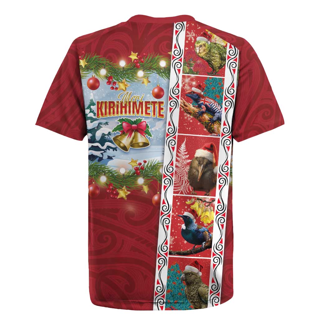 New Zealand Merry Christmas Rugby Jersey Maori Animals, Koru Tattoo - Red Xmas Style