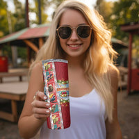 New Zealand Merry Christmas Skinny Tumbler Maori Animals Xmas Style and Koru Tattoo Red Color