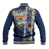 New Zealand Merry Christmas Baseball Jacket Maori Animals, Koru Tattoo - Blue Xmas Style