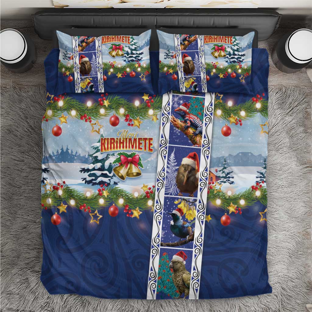 New Zealand Merry Christmas Bedding Set Maori Animals, Koru Tattoo - Blue Xmas Style LT03 Blue - Polynesian Pride