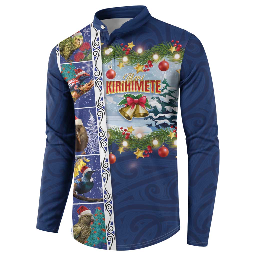 New Zealand Merry Christmas Button Sweatshirt Maori Animals, Koru Tattoo - Blue Xmas Style