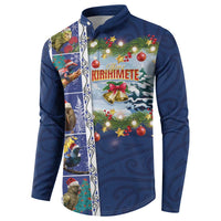 New Zealand Merry Christmas Button Sweatshirt Maori Animals, Koru Tattoo - Blue Xmas Style