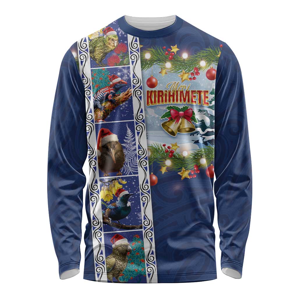 New Zealand Merry Christmas Long Sleeve Shirt Maori Animals, Koru Tattoo - Blue Xmas Style LT03 Unisex Blue - Polynesian Pride