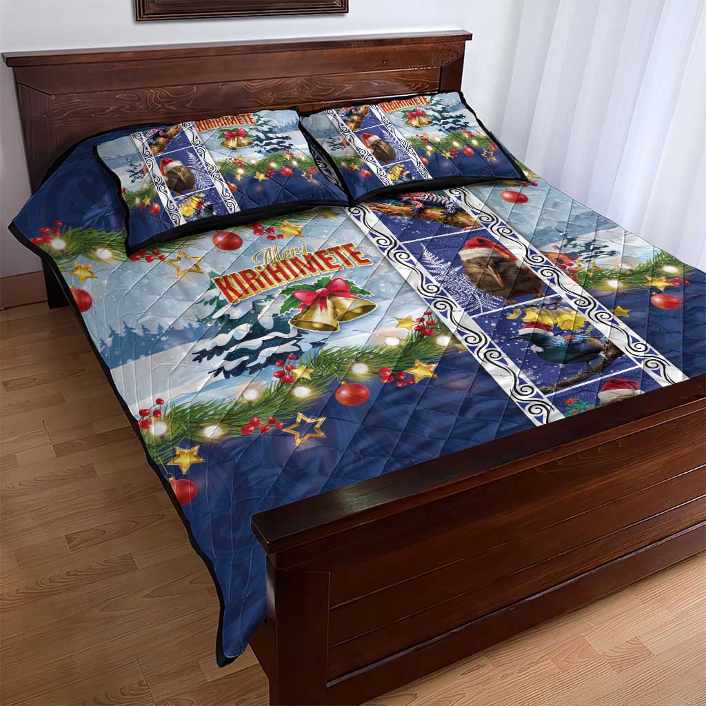 New Zealand Merry Christmas Quilt Bed Set Maori Animals, Koru Tattoo - Blue Xmas Style
