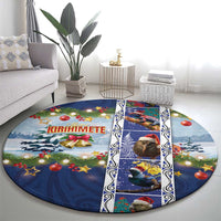 New Zealand Merry Christmas Round Carpet Maori Animals, Koru Tattoo - Blue Xmas Style