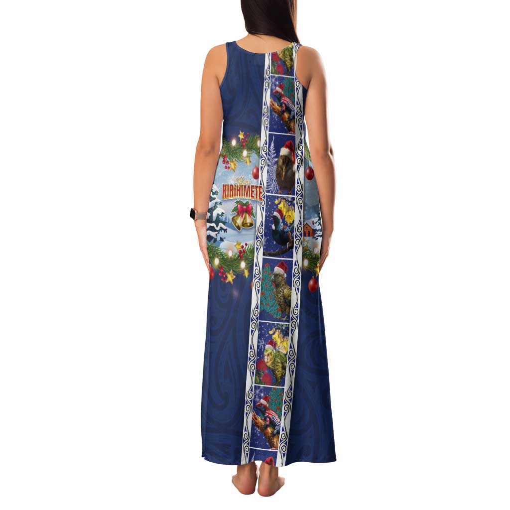 New Zealand Merry Christmas Tank Maxi Dress Maori Animals, Koru Tattoo - Blue Xmas Style