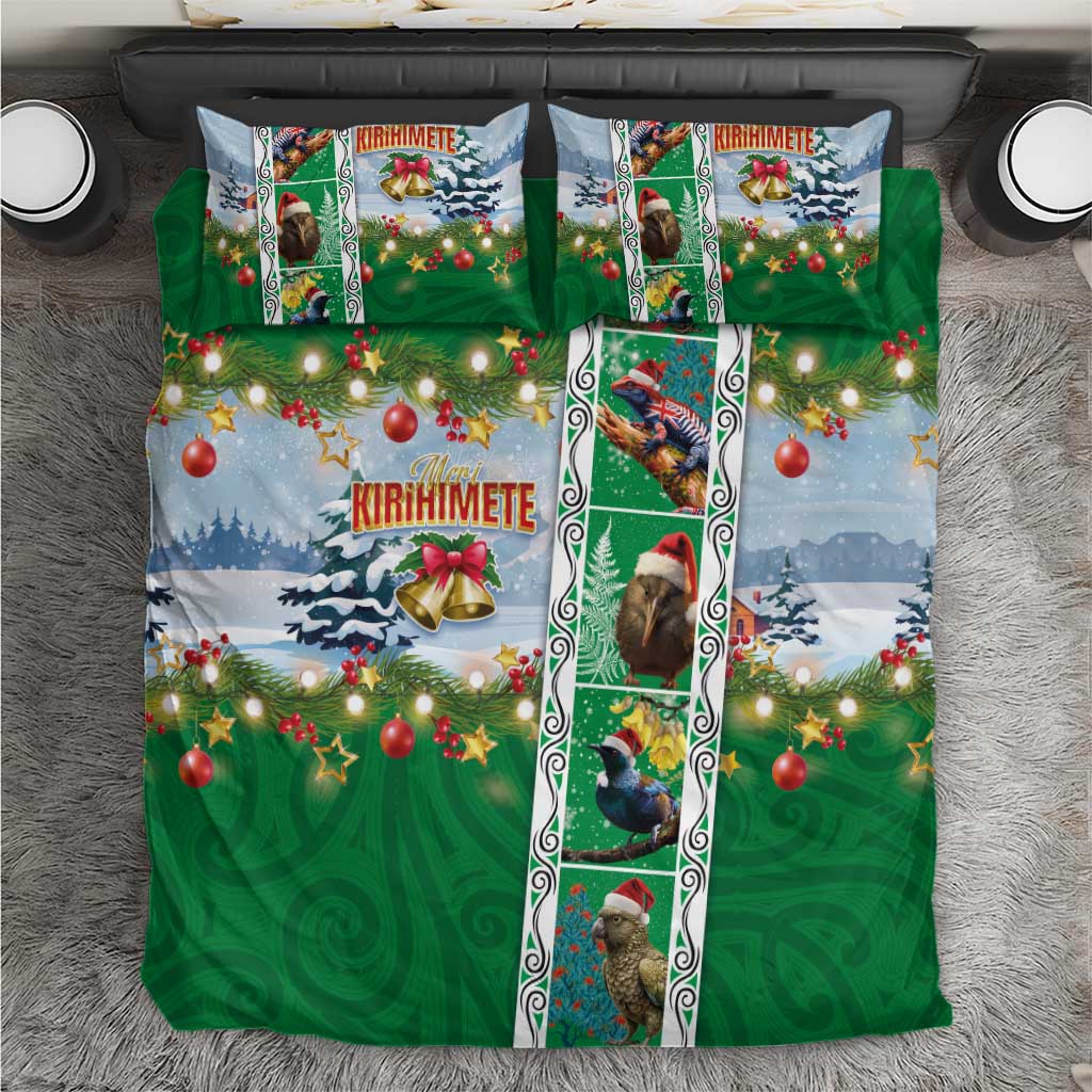 New Zealand Merry Christmas Bedding Set Maori Animals, Koru Tattoo - Green Xmas Style LT03 Green - Polynesian Pride