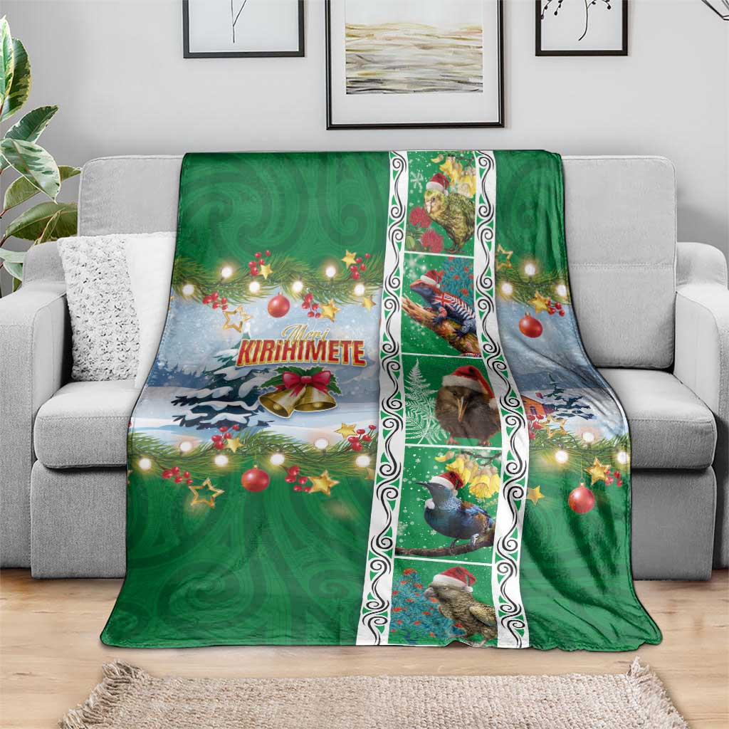 New Zealand Merry Christmas Blanket Maori Animals, Koru Tattoo - Green Xmas Style