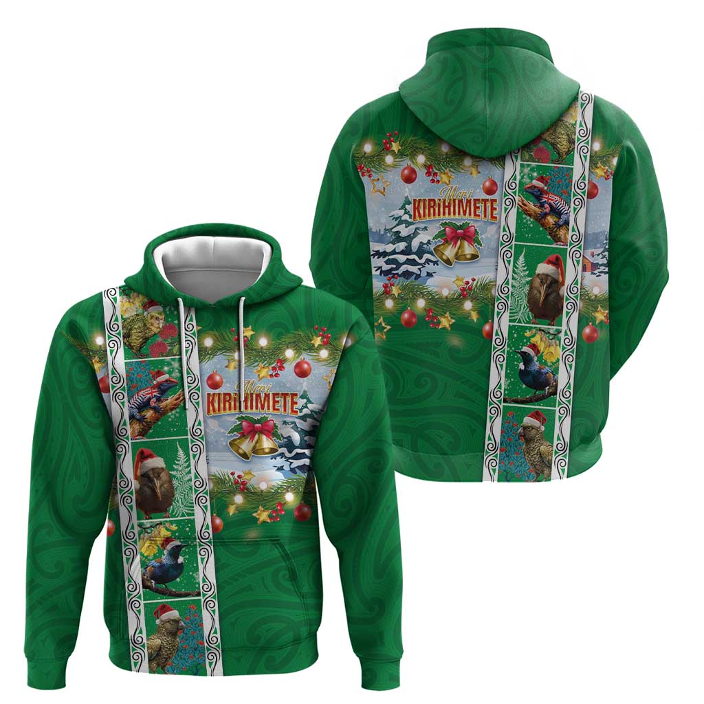 New Zealand Merry Christmas Hoodie Maori Animals, Koru Tattoo - Green Xmas Style
