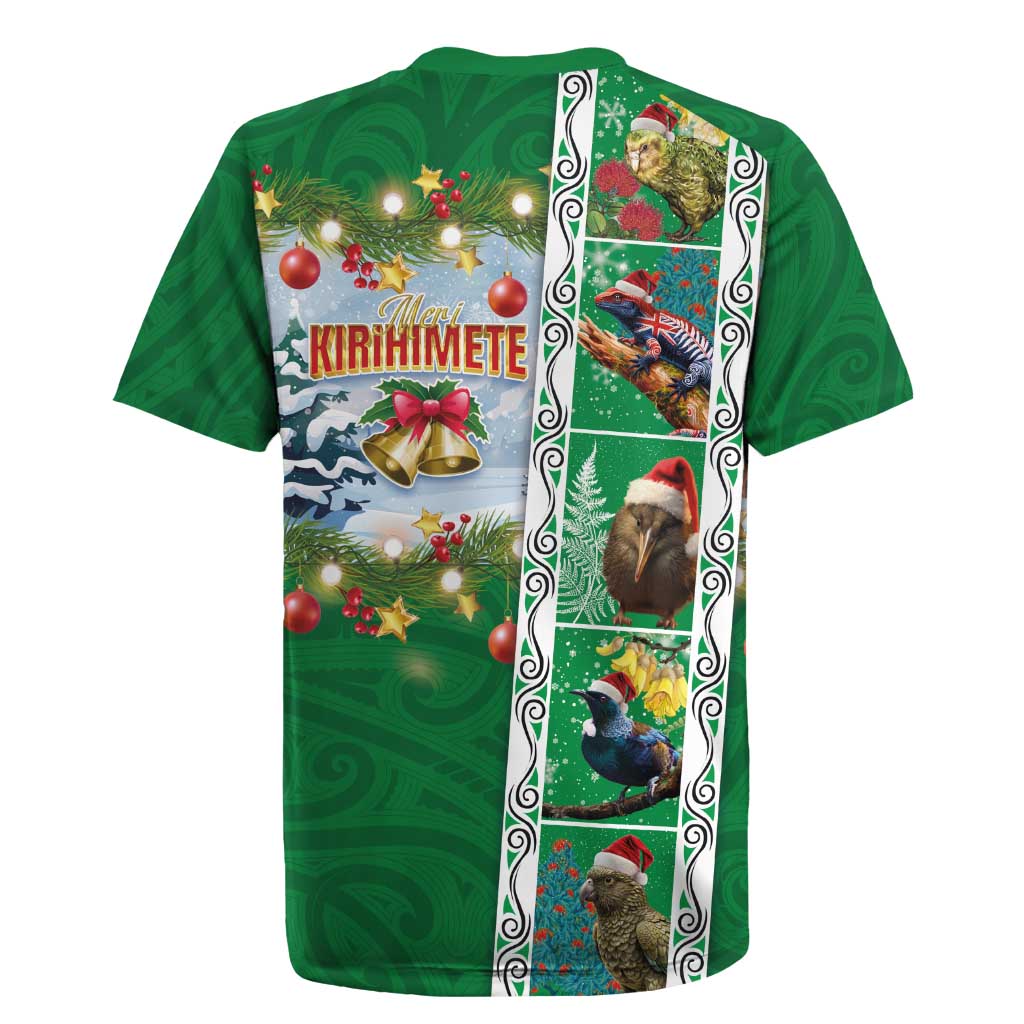 New Zealand Merry Christmas Rugby Jersey Maori Animals, Koru Tattoo - Green Xmas Style