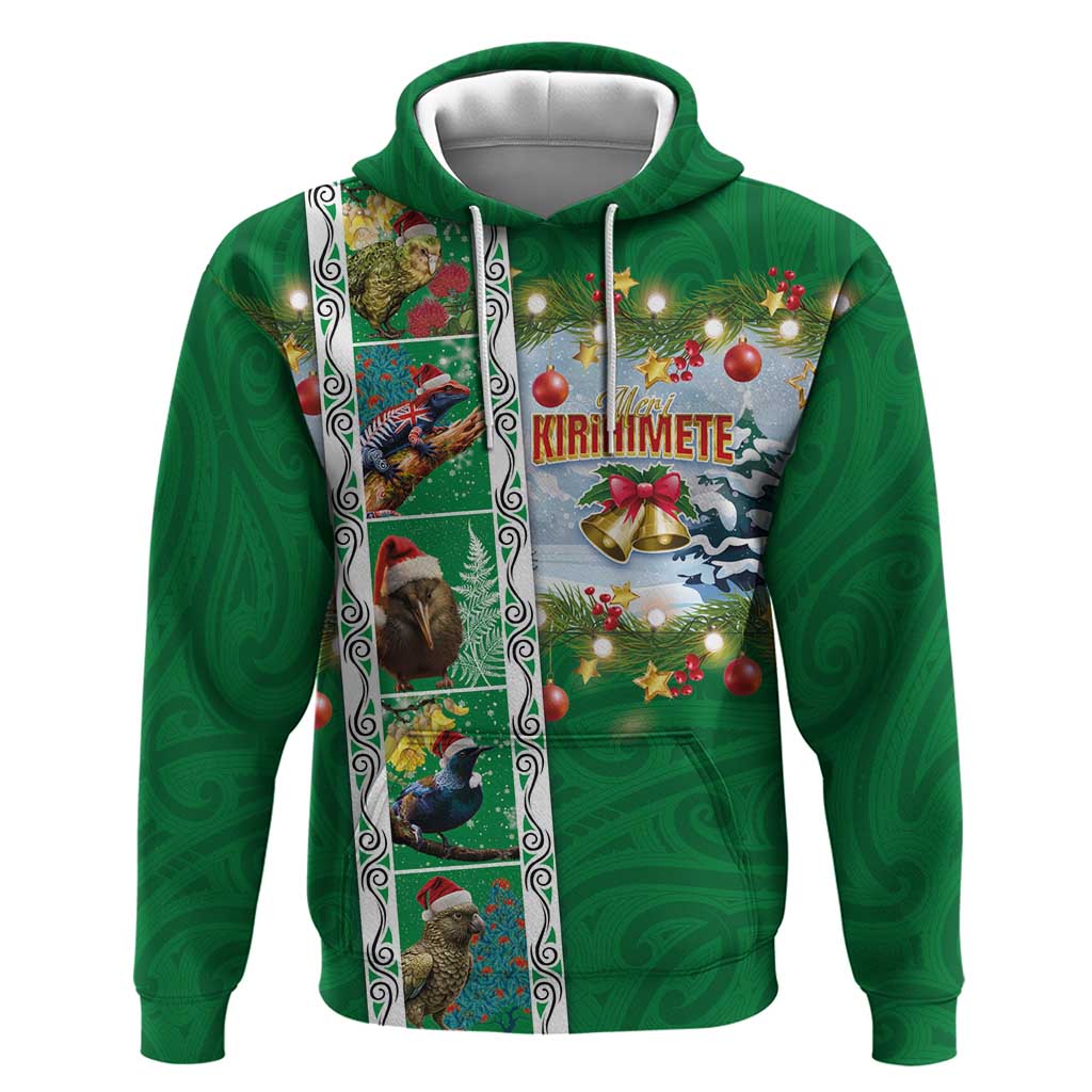 New Zealand Merry Christmas Zip Hoodie Maori Animals, Koru Tattoo - Green Xmas Style LT03 Pullover Hoodie Green - Polynesian Pride