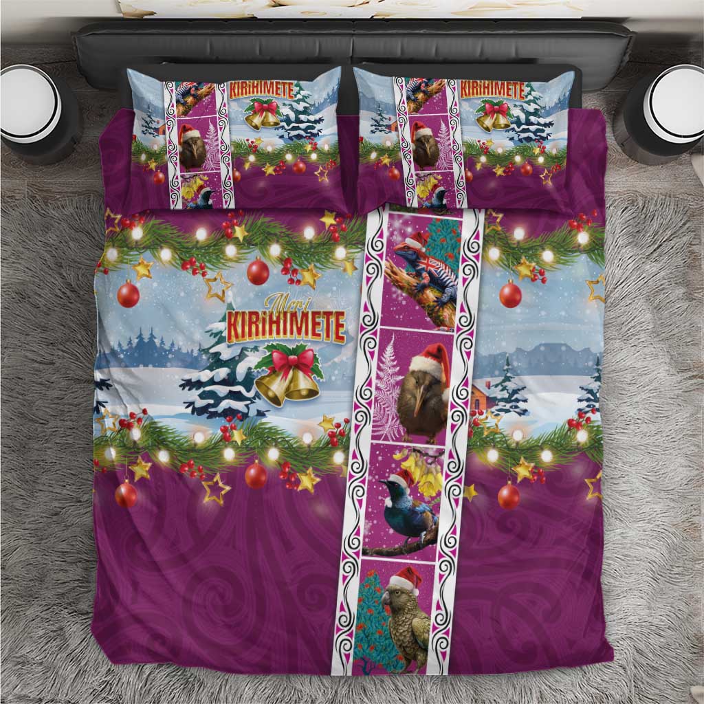New Zealand Merry Christmas Bedding Set Maori Animals, Koru Tattoo - Pink Xmas Style LT03 Pink - Polynesian Pride