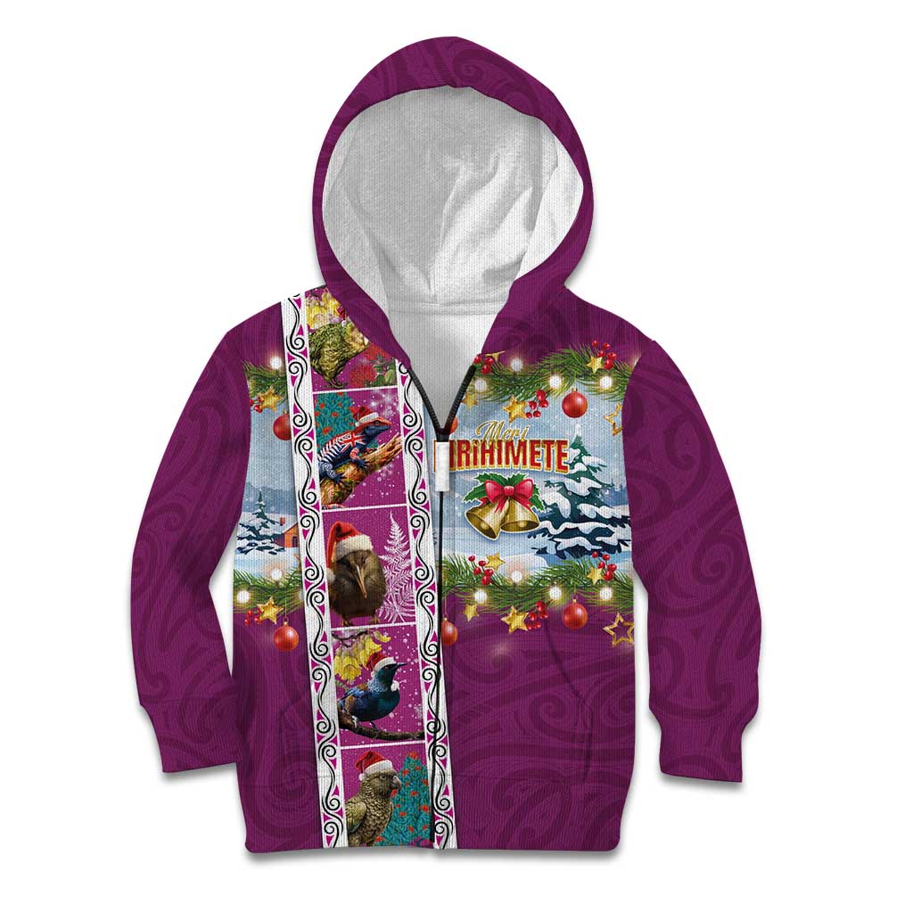 New Zealand Merry Christmas Kid Hoodie Maori Animals, Koru Tattoo - Pink Xmas Style