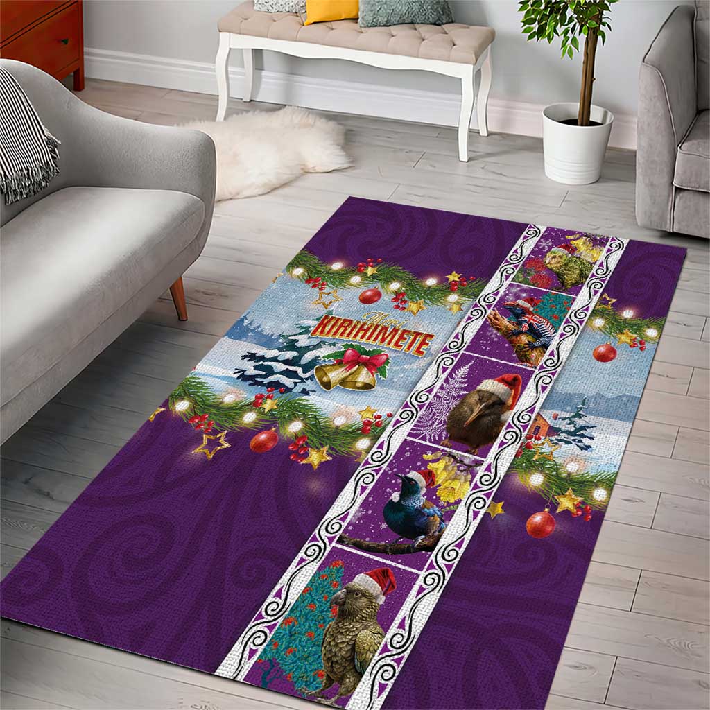 New Zealand Merry Christmas Area Rug Maori Animals, Koru Tattoo - Purple Xmas Style