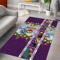 New Zealand Merry Christmas Area Rug Maori Animals, Koru Tattoo - Purple Xmas Style