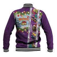 New Zealand Merry Christmas Baseball Jacket Maori Animals, Koru Tattoo - Purple Xmas Style