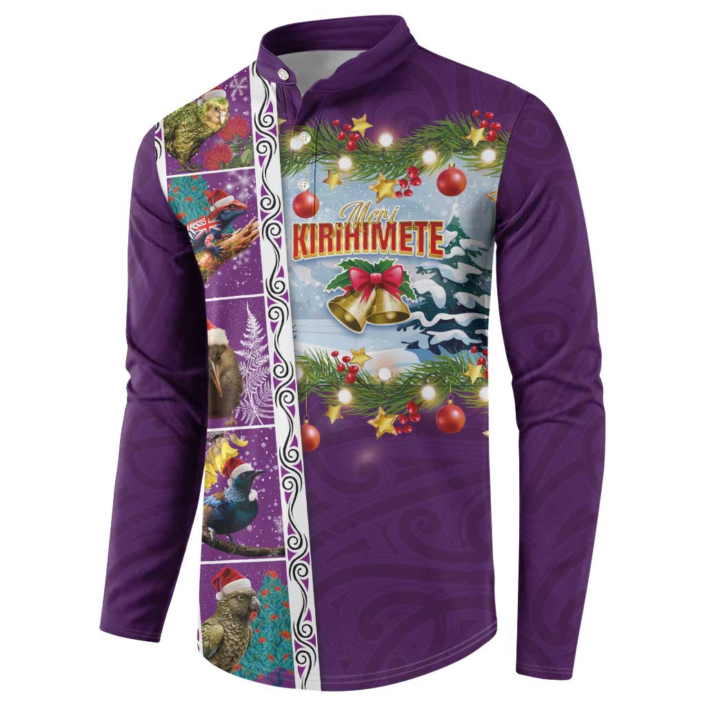 New Zealand Merry Christmas Button Sweatshirt Maori Animals, Koru Tattoo - Purple Xmas Style