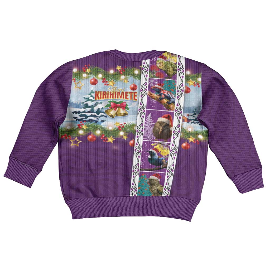 New Zealand Merry Christmas Kid Ugly Christmas Sweater Maori Animals, Koru Tattoo - Purple Xmas Style