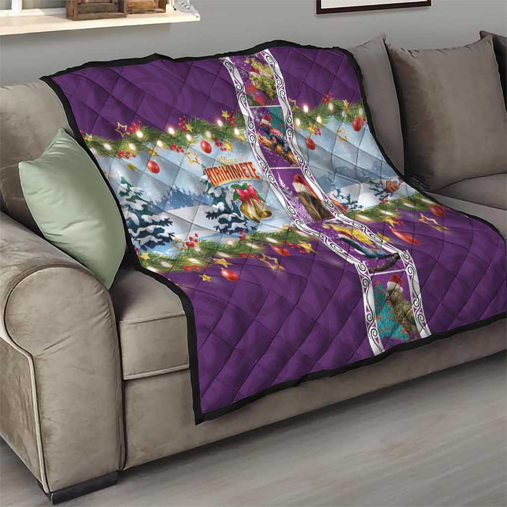 New Zealand Merry Christmas Quilt Maori Animals, Koru Tattoo - Purple Xmas Style