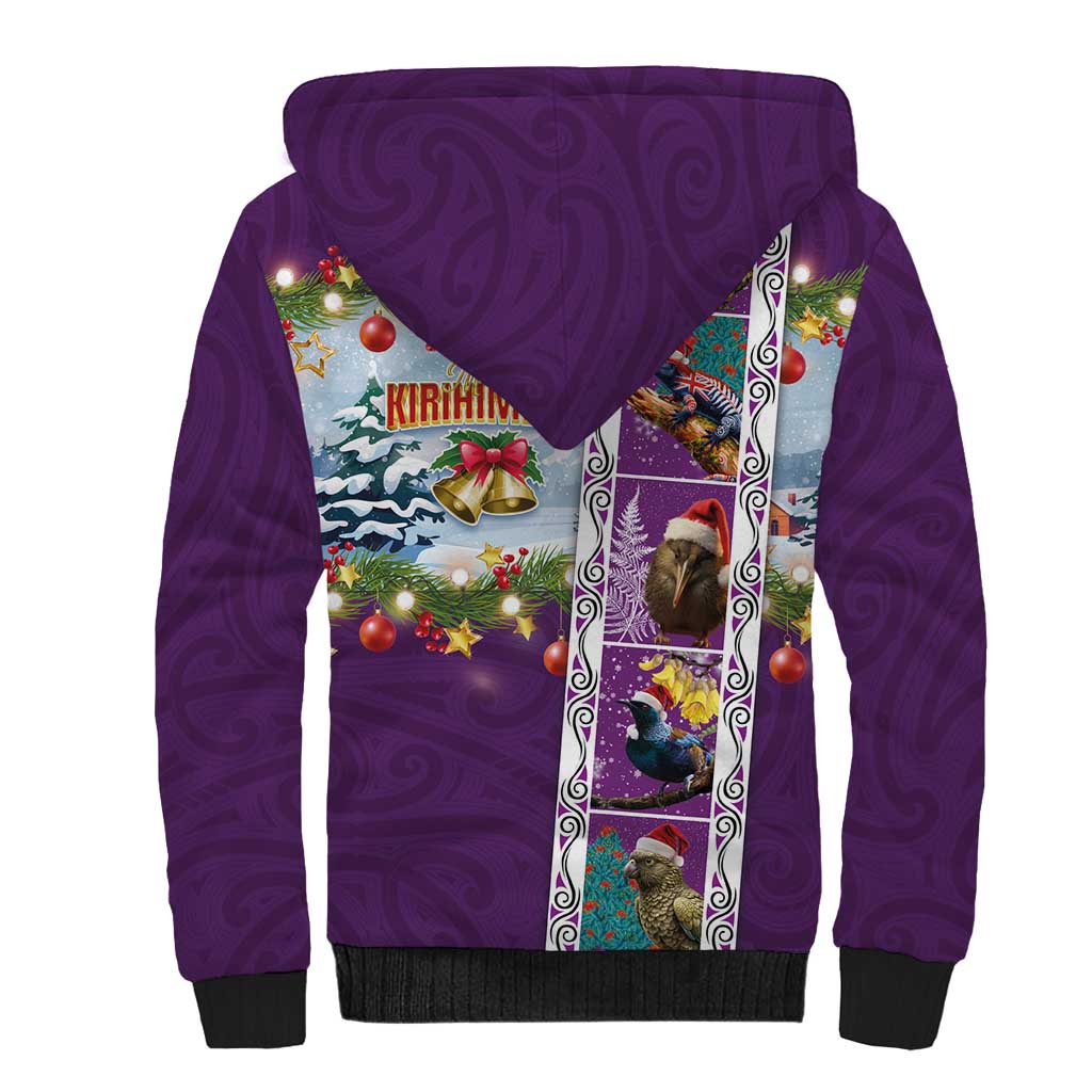 New Zealand Merry Christmas Sherpa Hoodie Maori Animals, Koru Tattoo - Purple Xmas Style