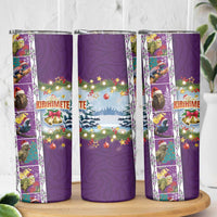 New Zealand Merry Christmas Skinny Tumbler Maori Animals Xmas Style and Koru Tattoo Purple Color