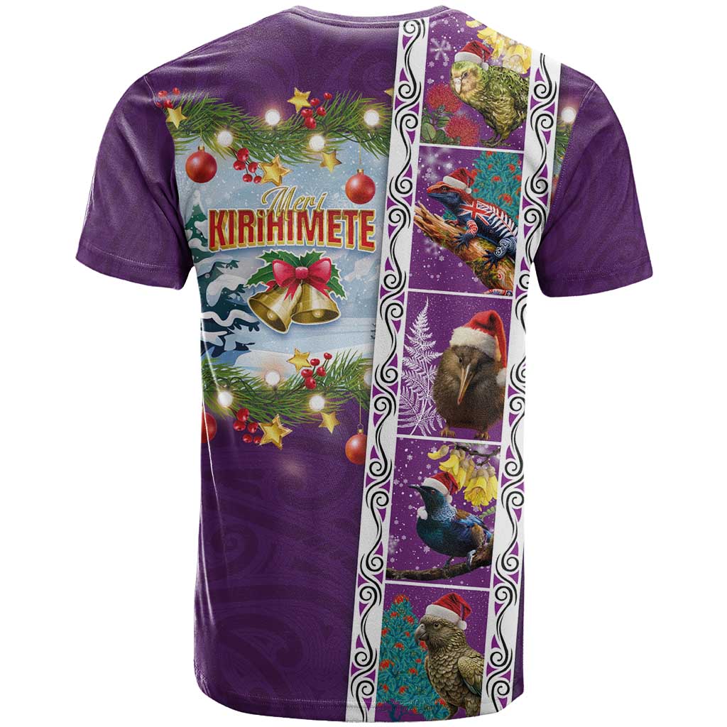 New Zealand Merry Christmas T Shirt Maori Animals, Koru Tattoo - Purple Xmas Style
