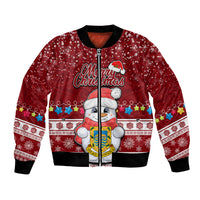 Tuvalu Christmas Bomber Jacket Snowman and Tuvalu Coat of Arms Maori Tribal Xmas Style LT03 Unisex Red - Polynesian Pride