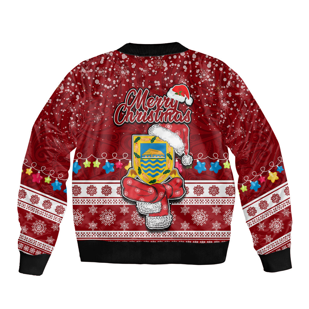 Tuvalu Christmas Bomber Jacket Snowman and Tuvalu Coat of Arms Maori Tribal Xmas Style LT03 - Polynesian Pride