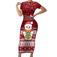 Tuvalu Christmas Family Matching Short Sleeve Bodycon Dress and Hawaiian Shirt Snowman and Tuvalu Coat of Arms Maori Tribal Xmas Style LT03 Mom's Dress Red - Polynesian Pride