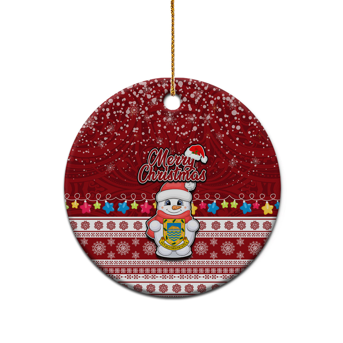 Personalised Tuvalu Christmas Ceramic Ornament Snowman and Tuvalu Coat of Arms Maori Tribal Xmas Style LT03 - Polynesian Pride