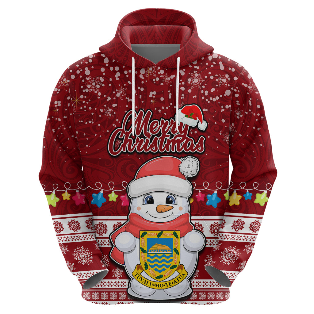 Personalised Tuvalu Christmas Hoodie Snowman and Tuvalu Coat of Arms Maori Tribal Xmas Style LT03 - Polynesian Pride
