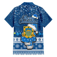 Tuvalu Christmas Family Matching Long Sleeve Bodycon Dress and Hawaiian Shirt Snowman Hugs Tuvalu Coat of Arms Maori Pattern Blue Style LT03 - Polynesian Pride