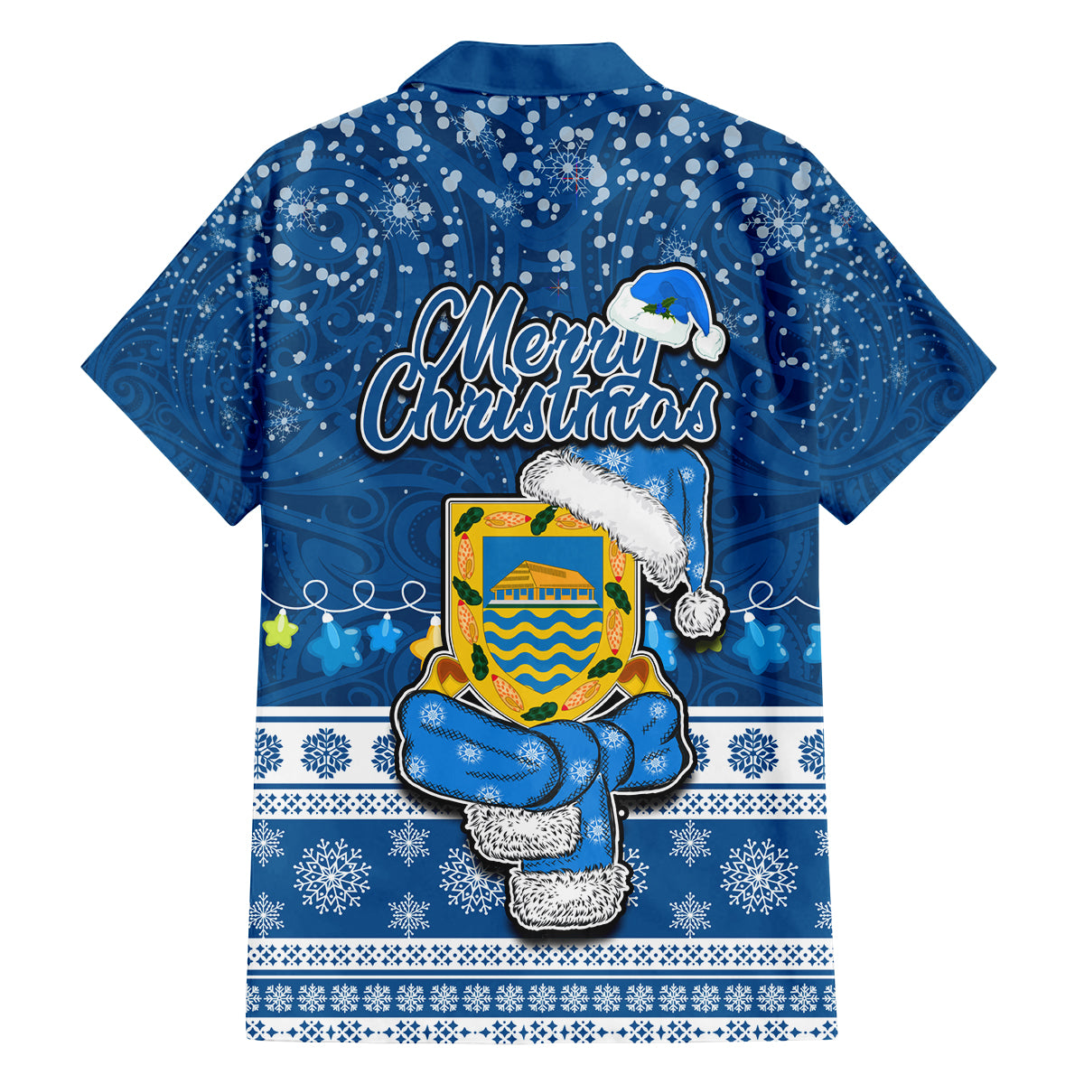 Tuvalu Christmas Family Matching Tank Maxi Dress and Hawaiian Shirt Snowman Hugs Tuvalu Coat of Arms Maori Pattern Blue Style LT03 - Polynesian Pride