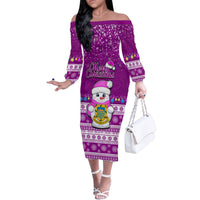 Tuvalu Christmas Family Matching Off Shoulder Long Sleeve Dress and Hawaiian Shirt Snowman Hugs Tuvalu Coat of Arms Maori Pattern Pink Style LT03 Mom's Dress Pink - Polynesian Pride