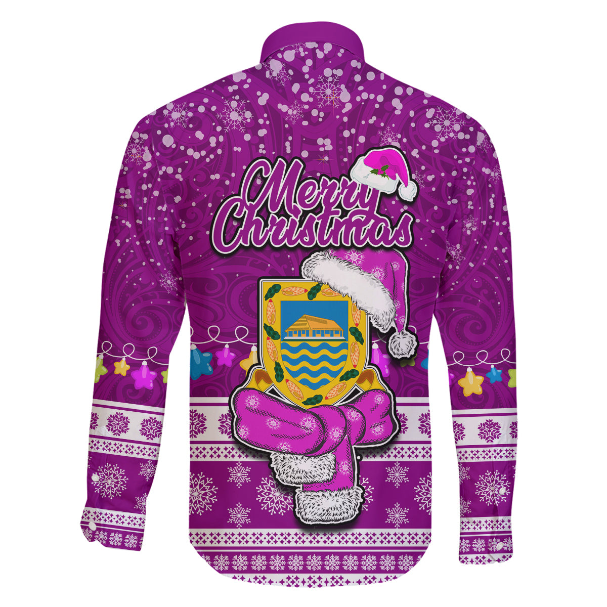 Tuvalu Christmas Family Matching Puletasi Dress and Hawaiian Shirt Snowman Hugs Tuvalu Coat of Arms Maori Pattern Pink Style LT03 - Polynesian Pride