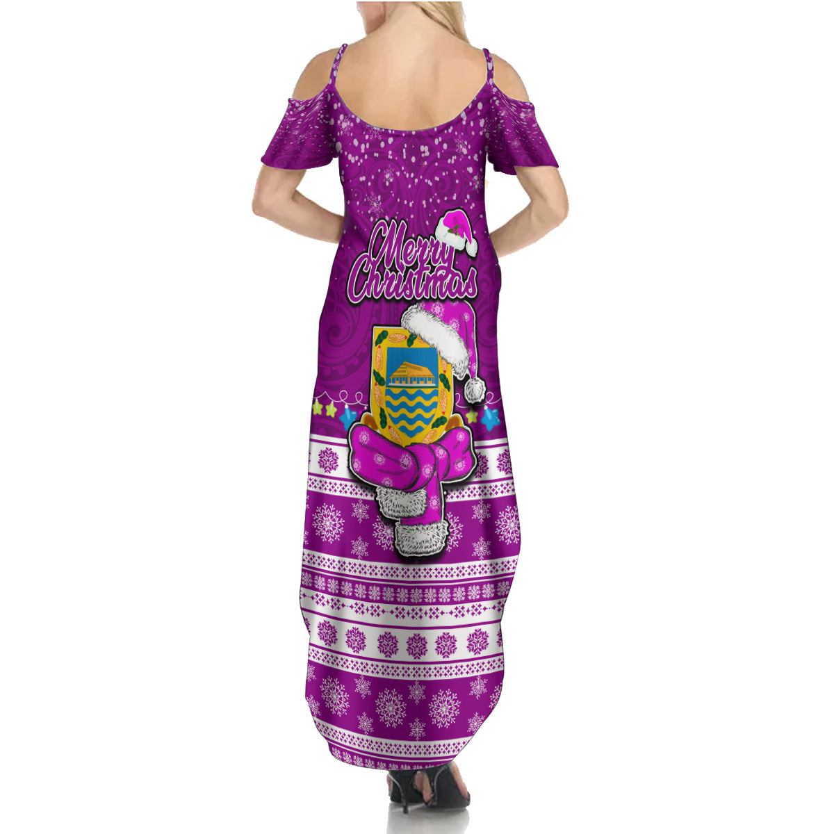 Tuvalu Christmas Family Matching Summer Maxi Dress and Hawaiian Shirt Snowman Hugs Tuvalu Coat of Arms Maori Pattern Pink Style LT03 - Polynesian Pride