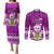 Personalised Tuvalu Christmas Couples Matching Puletasi Dress and Long Sleeve Button Shirt Snowman Hugs Tuvalu Coat of Arms Maori Pattern Pink Style LT03 Pink - Polynesian Pride