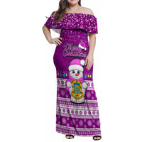 Personalised Tuvalu Christmas Family Matching Off Shoulder Maxi Dress and Hawaiian Shirt Snowman Hugs Tuvalu Coat of Arms Maori Pattern Pink Style LT03 Mom's Dress Pink - Polynesian Pride