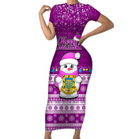 Personalised Tuvalu Christmas Family Matching Short Sleeve Bodycon Dress and Hawaiian Shirt Snowman Hugs Tuvalu Coat of Arms Maori Pattern Pink Style LT03 Mom's Dress Pink - Polynesian Pride
