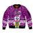 Personalised Tuvalu Christmas Sleeve Zip Bomber Jacket Snowman Hugs Tuvalu Coat of Arms Maori Pattern Pink Style LT03 Unisex Pink - Polynesian Pride