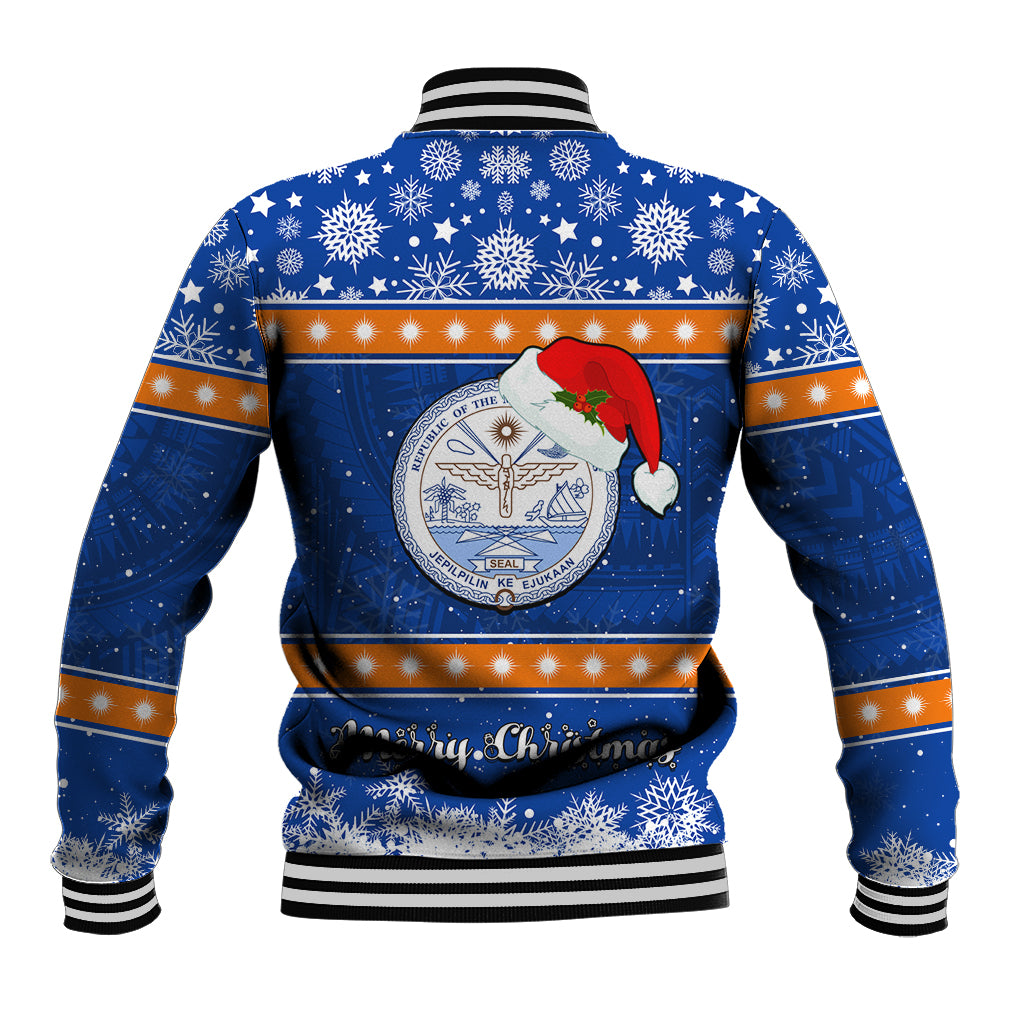 Marshall Islands Christmas Baseball Jacket Santa Claus and Coat of Arms Mix Polynesian Xmas Style LT03 - Polynesian Pride