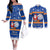Marshall Islands Christmas Couples Matching Off The Shoulder Long Sleeve Dress and Long Sleeve Button Shirt Santa Claus and Coat of Arms Mix Polynesian Xmas Style LT03 Blue - Polynesian Pride