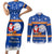 Marshall Islands Christmas Couples Matching Short Sleeve Bodycon Dress and Long Sleeve Button Shirt Santa Claus and Coat of Arms Mix Polynesian Xmas Style LT03 Blue - Polynesian Pride