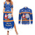 Marshall Islands Christmas Couples Matching Summer Maxi Dress and Long Sleeve Button Shirt Santa Claus and Coat of Arms Mix Polynesian Xmas Style LT03 Blue - Polynesian Pride