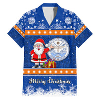 Marshall Islands Christmas Family Matching Mermaid Dress and Hawaiian Shirt Santa Claus and Coat of Arms Mix Polynesian Xmas Style LT03 Dad's Shirt - Short Sleeve Blue - Polynesian Pride